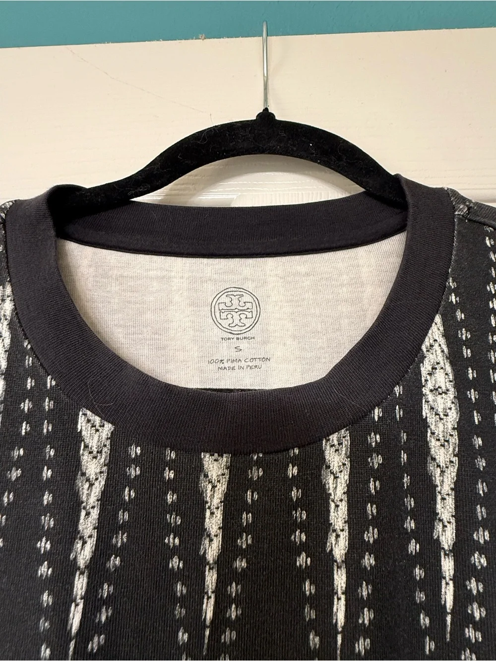 Tory Burch Pima Cotton Black & White Geometric Print Short Sleeve Dress